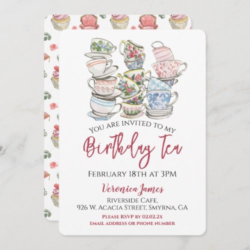 Birthday Tea Cups Party Invitation