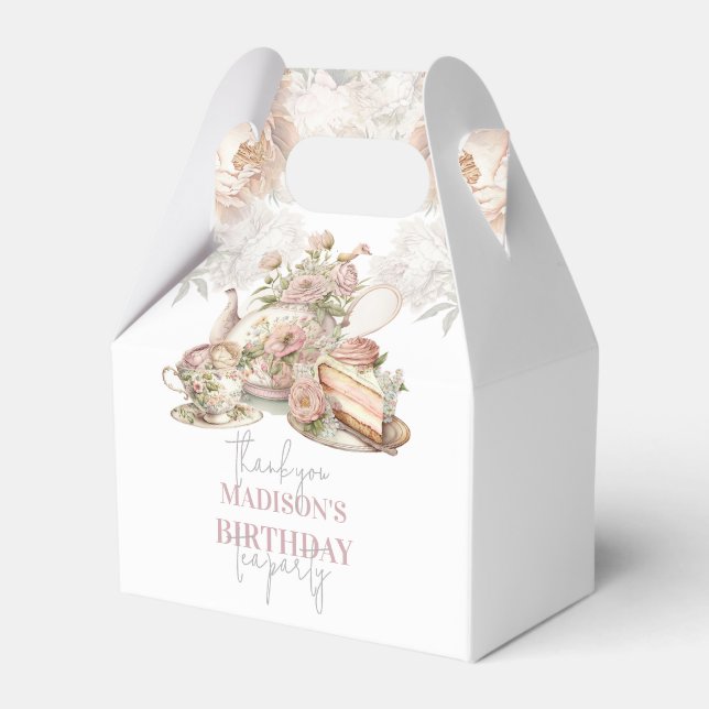 Birthday Tea Party Beautiful Floral Personalized Favor Boxes (Front Side)