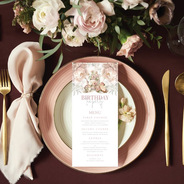 Birthday Tea Party Elegant Pastel  Menu (Creator Uploaded)
