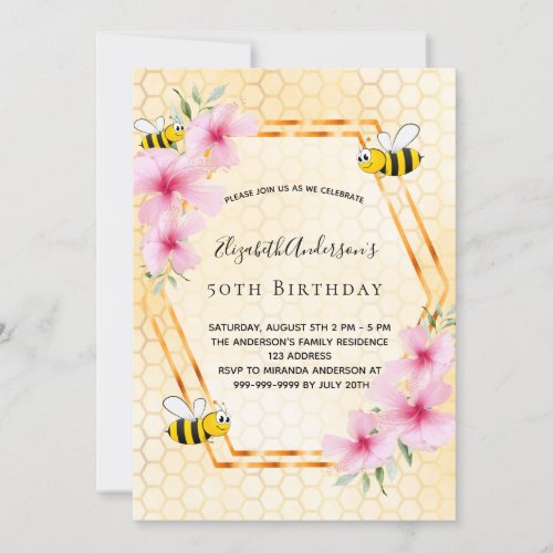 Birthday tea party honeycomb bumble bees invitation