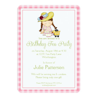 Little Girl Tea Party Birthday Invitations 5