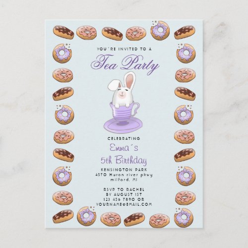 birthday tea party invite bunny and donuts