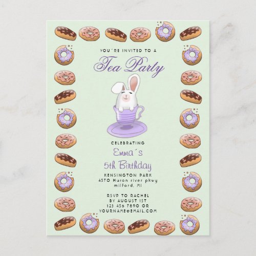 birthday tea party invite bunny and donuts