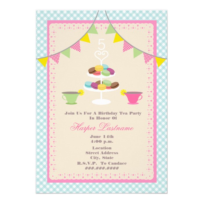 Birthday Tea Party + Macarons Invitation   Blue