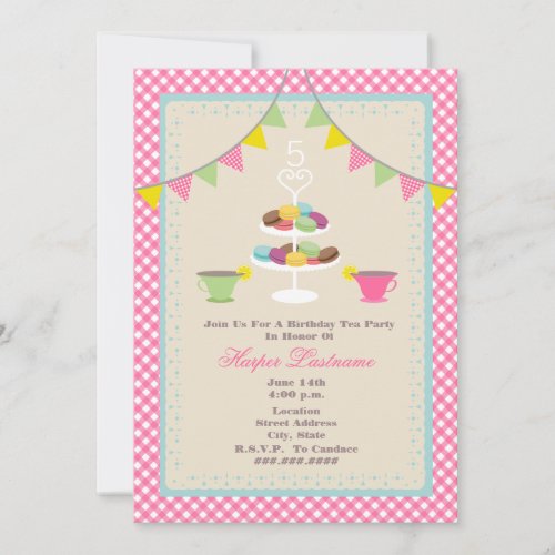 Birthday Tea Party + Macarons Invitation - Pink