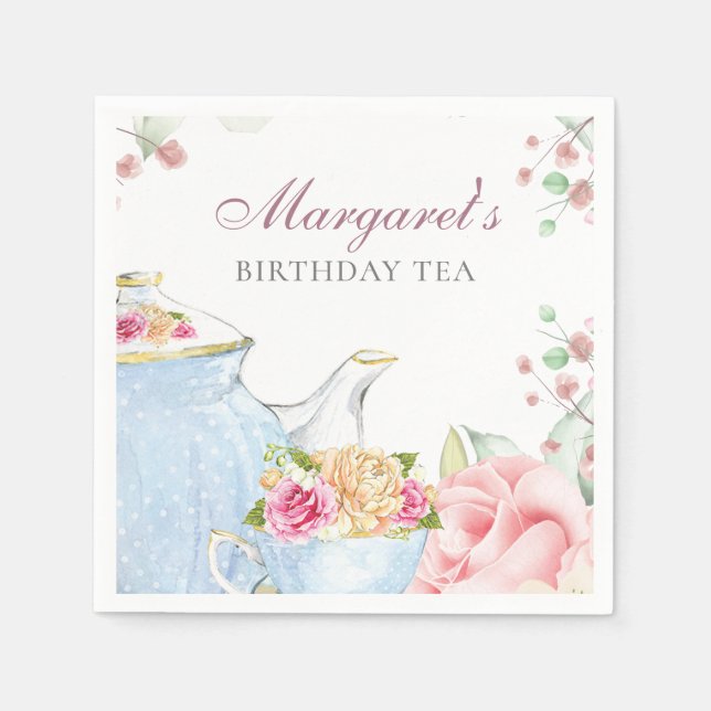 Birthday Tea Party Personalized Floral Napkins (Front)