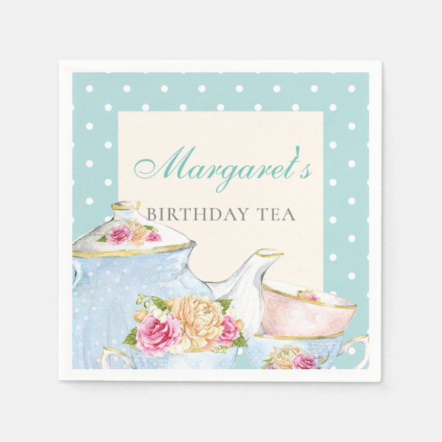 Birthday Tea Party Personalized Polka dot Napkins (Front)