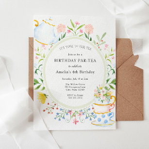 Birthday Tea Party Whimsical Wildflower Invitation