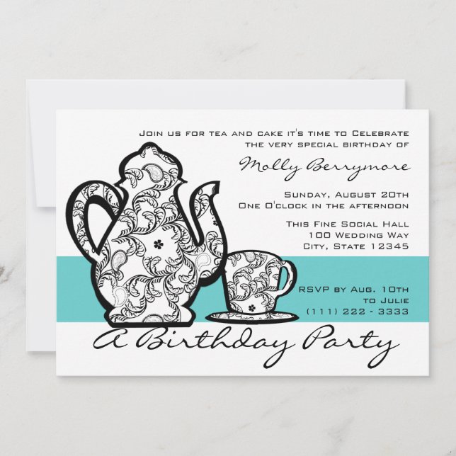 Birthday Tea with Changable Color Invitation (Front)