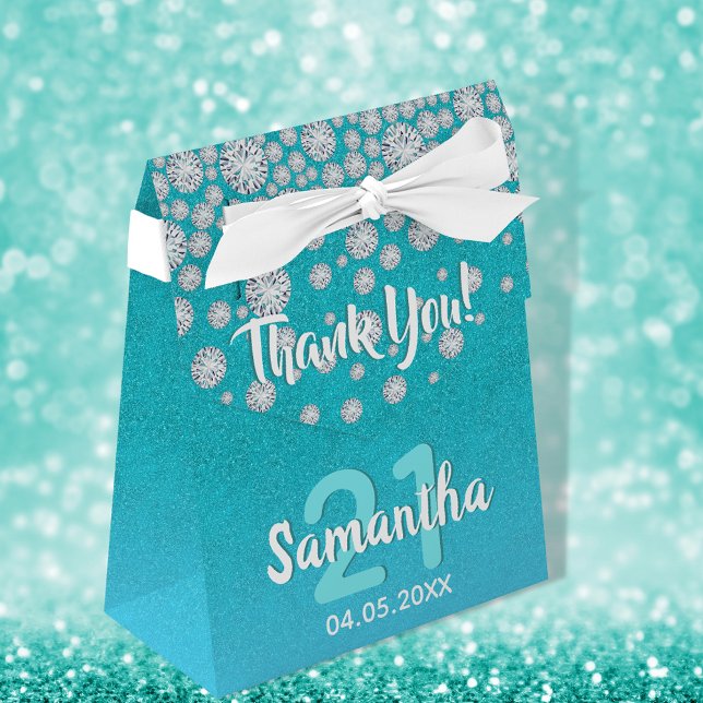 Birthday teal blue green diamonds glitter name favor boxes (Creator Uploaded)