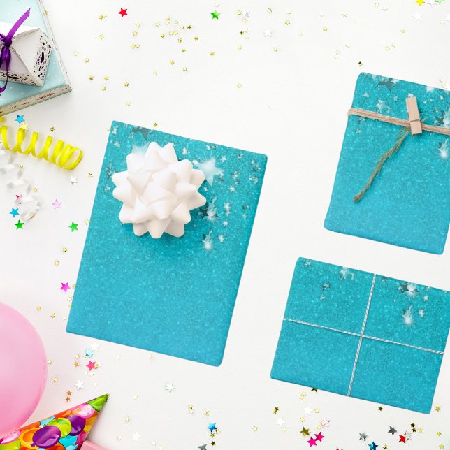 Birthday teal glitter blue sea green sparkle wrapping paper sheets (Creator Uploaded)