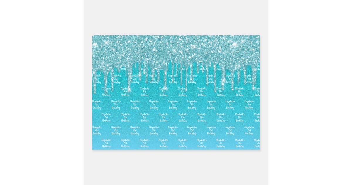 Teal Blue Green Lines Faux Rustic Brown Kraft Wrapping Paper Sheets
