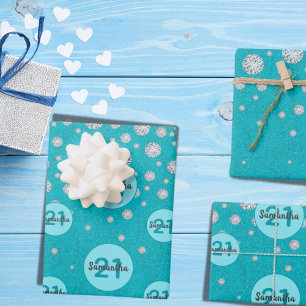 Birthday teal glitter green monogram luxurious wrapping paper sheets