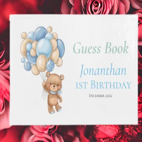Birthday Teddy Balloon Guest Book