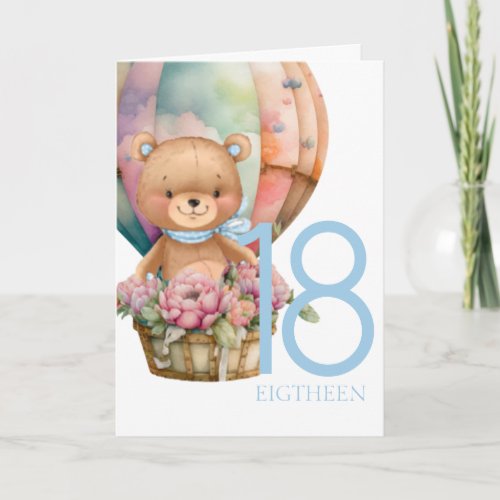 Birthday Teddy Bear Balloon 18TH Card