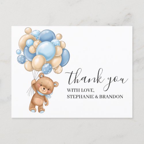 Birthday Teddy Bear Blue Boy Balloons Thank You   Postcard
