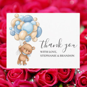 Birthday Teddy Bear Blue Boy Balloons Thank You   Postcard