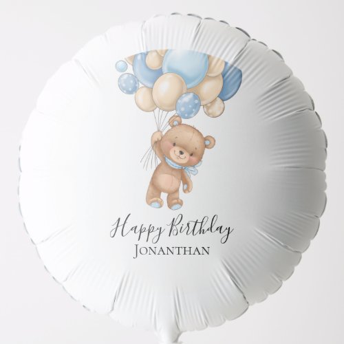 Birthday Teddy Bear Boy Blue Balloons  