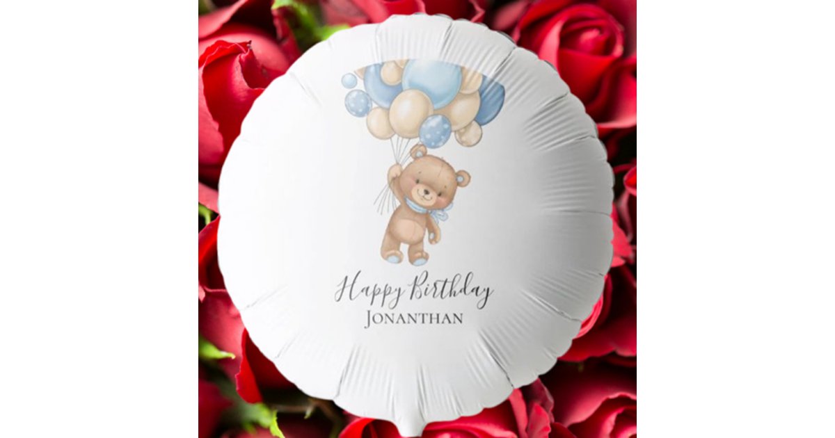Birthday Teddy Bear Boy Blue Balloons | Zazzle