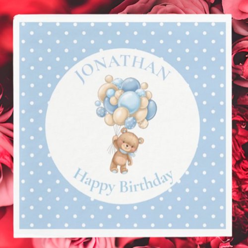 Birthday Teddy Bear Boy Blue Balloons   Napkins