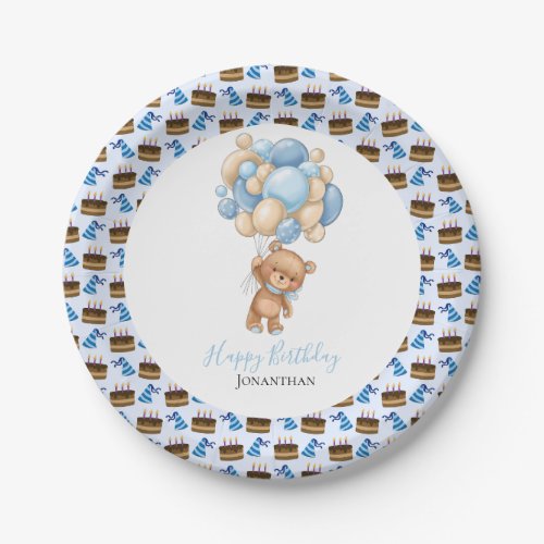 Birthday Teddy Bear Boy Blue Balloons   Paper Plates