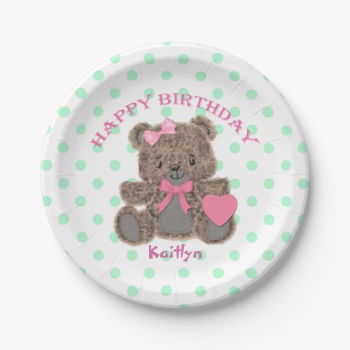 Birthday Teddy Bear Girl Personalized Paper Plates