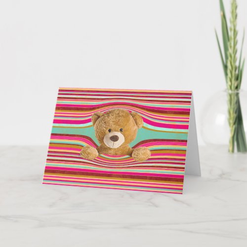 Birthday Teddy Bear in Stripes Card