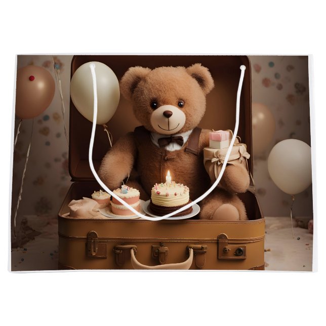 Birthday teddy bear large gift bag (Front)