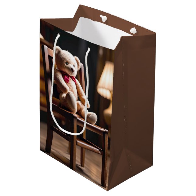 Birthday Teddy Bear On A Chair Medium Gift Bag (Front Angled)