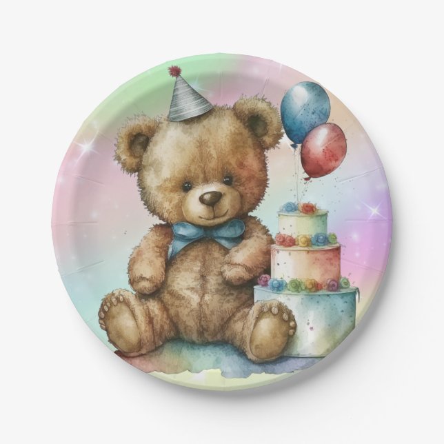 Birthday Teddy Bear Paper Plates (Front)