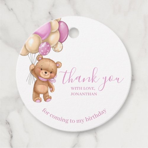 Birthday Teddy Bear Pink Thank You Favor Tags