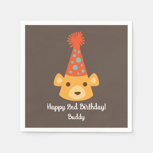 Birthday Teddy Bear Wearing a Party Hat Napkins