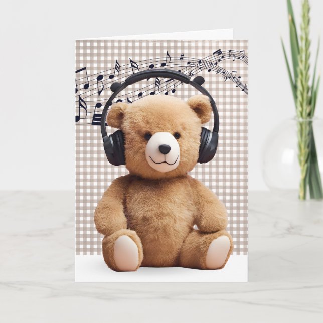 Birthday Teddy Bear With Headphones Card (Front)