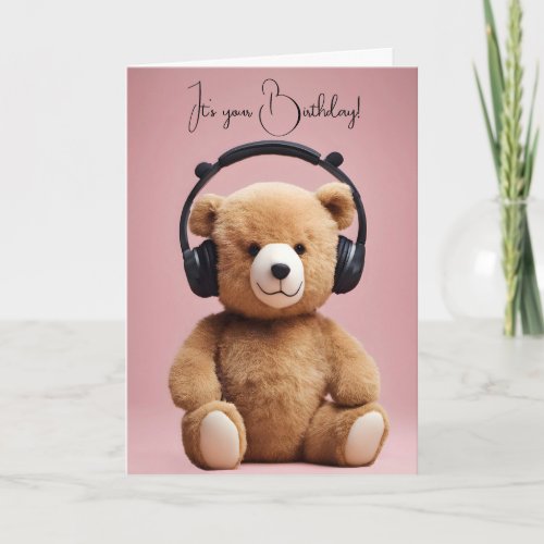 Birthday Teddy Bear With Headphones Card
