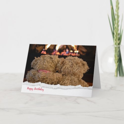 birthday teddy bears by fireplace card