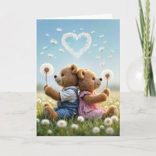 Birthday Teddy Bears With Heart Dandelion Card