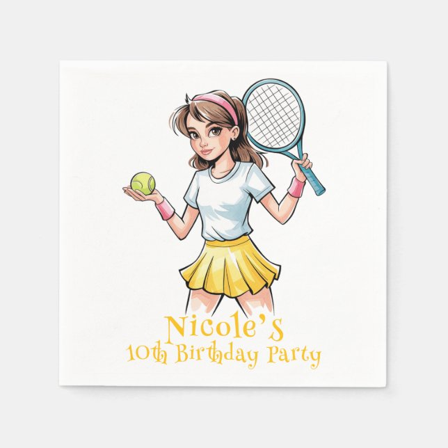 Birthday Tennis Ace Girl Celebration Napkins (Front)
