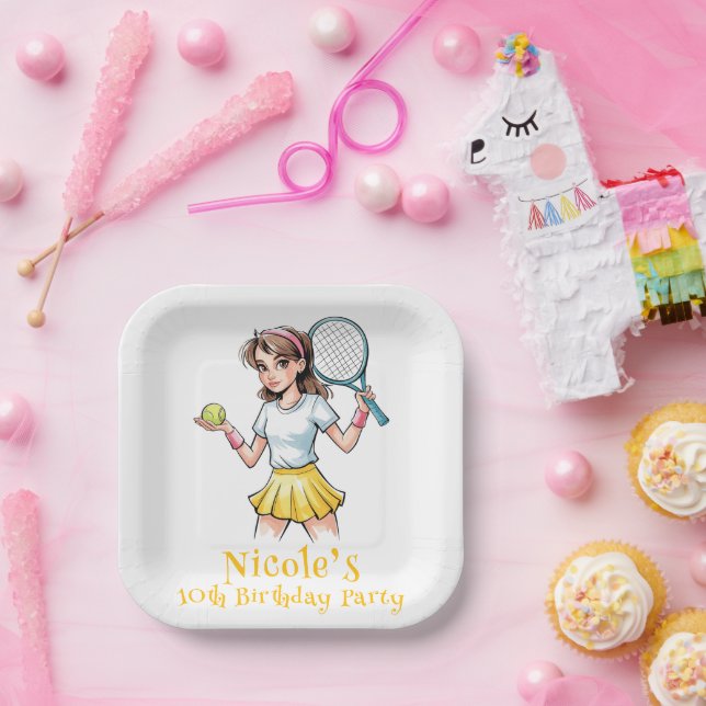 Birthday Tennis Ace Girl Celebration Paper Plates (Party)