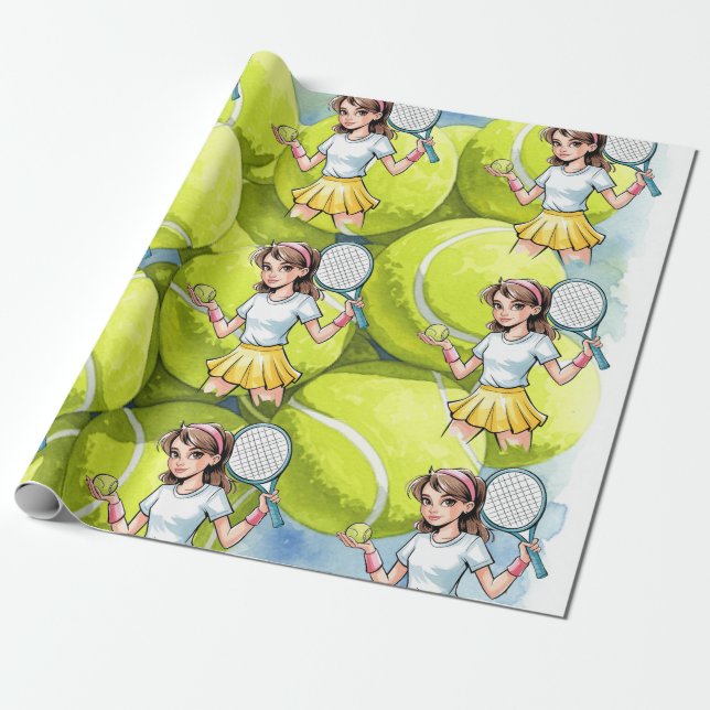 Birthday Tennis Ace Girl Celebration Wrapping Paper (Unrolled)