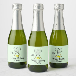 Birthday Tennis Green Sports Name and Age 21st Sparkling Wine Label