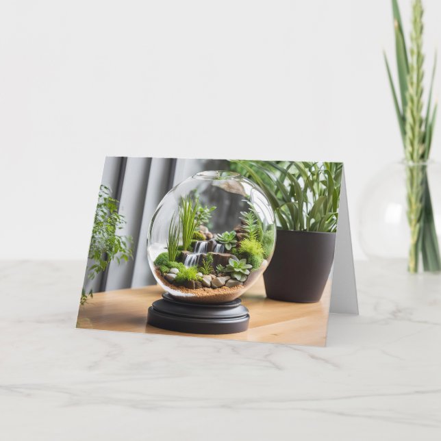 Birthday Terrarium With Waterfalls and Plants Card (Front)