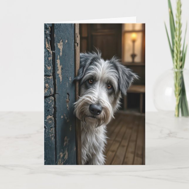 Birthday Terrier Peeking Around a Door Card (Front)