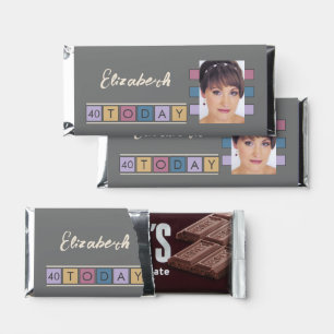 Birthday thank you add photo name brown grey hershey bar favors