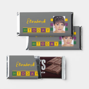 Birthday thank you add photo name green grey hershey bar favors