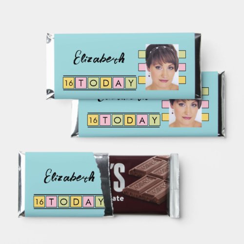 Birthday thank you add photo name turquoise hershey bar favors