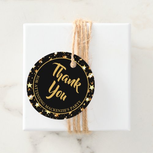 Birthday THANK YOU Black Gold Stars Favor Tag