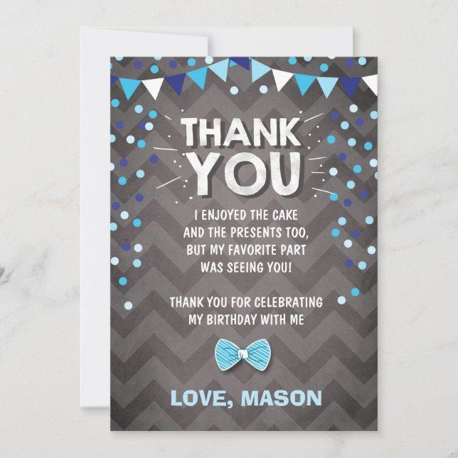 Birthday Thank You Card boy One Navy Blue Bowtie (Front)