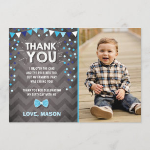 Birthday Thank You Card boy One Navy Blue Bowtie