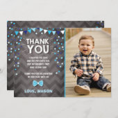 Birthday Thank You Card boy One Navy Blue Bowtie (Front/Back)