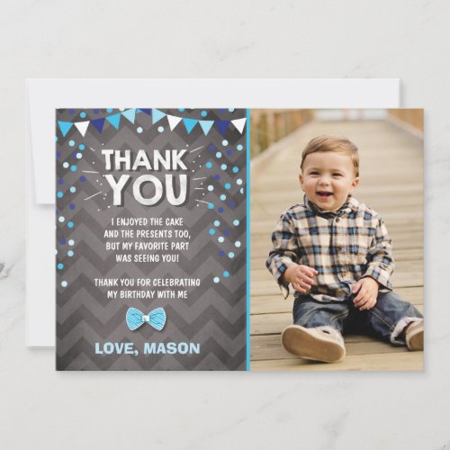 Birthday Thank You Card boy One Navy Blue Bowtie